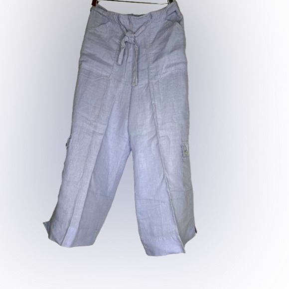 Bryn Walker 100% Linen Cropped Cargo Pants Light Blue‎ Size S - Picture 2 of 4